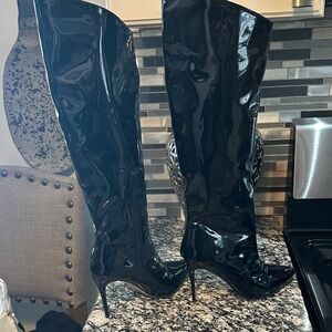 Public Desire Shiny Black Over the Knee Boots